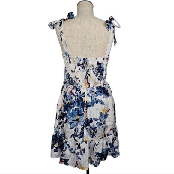 Band of the Free Floral A Line Summer Dress Ivory Blue Medium - Picture 9 of 15